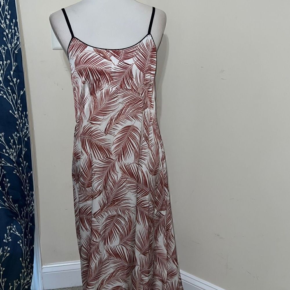 Lauren Vidal Palm Leaf Sleeveless Adjustable Strap Maxi Dress sz S Small